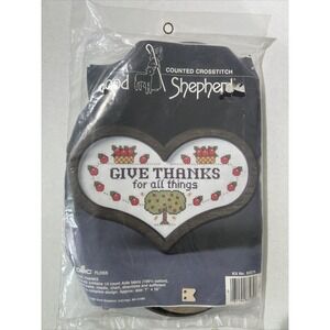 Vtg Good Shepherd Give Thanks For All Things Crosstitch Kit 83575 New Old packag